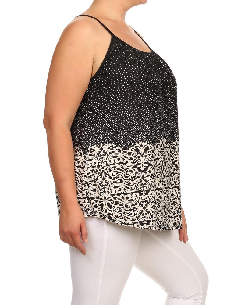 Plus Size Lovely Polka Dot Paisley Print Top