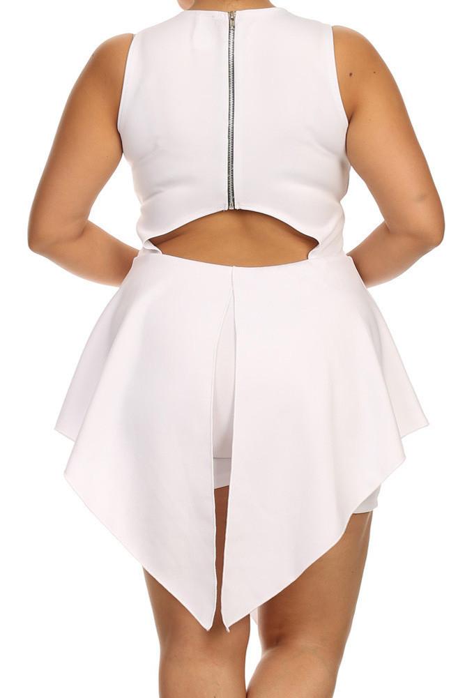 Plus Size Glamorous V Hem Open Back Skater White Dress