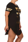 Plus Size Rihanna Gold Print Black Shirt Dress