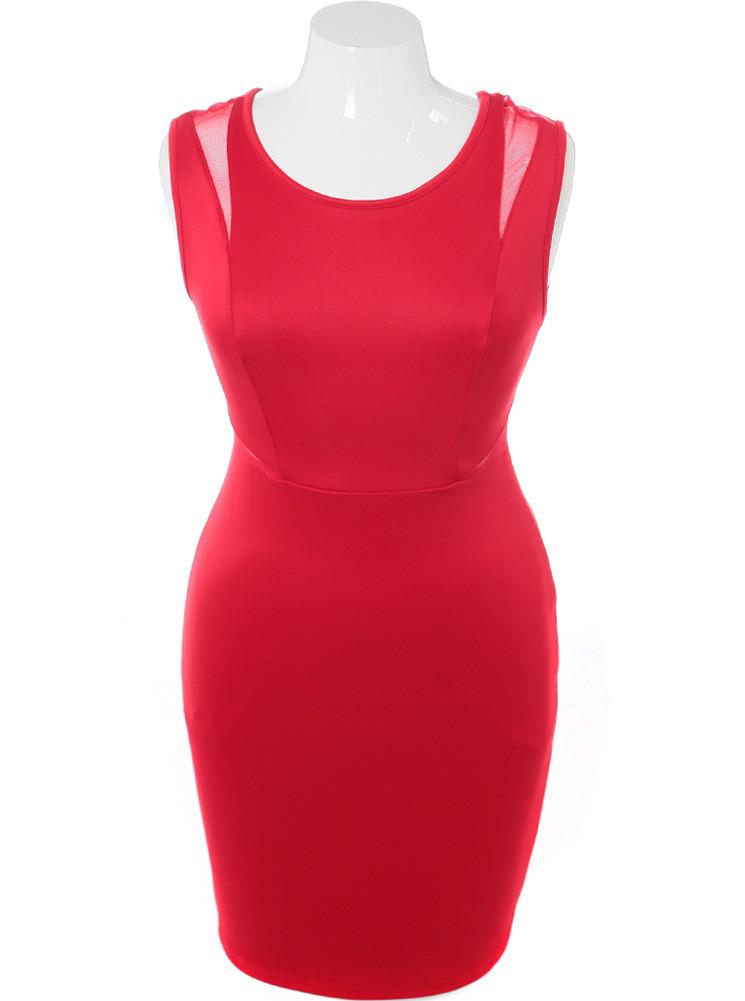 Plus Size Hot Scuba Mesh Red Dress