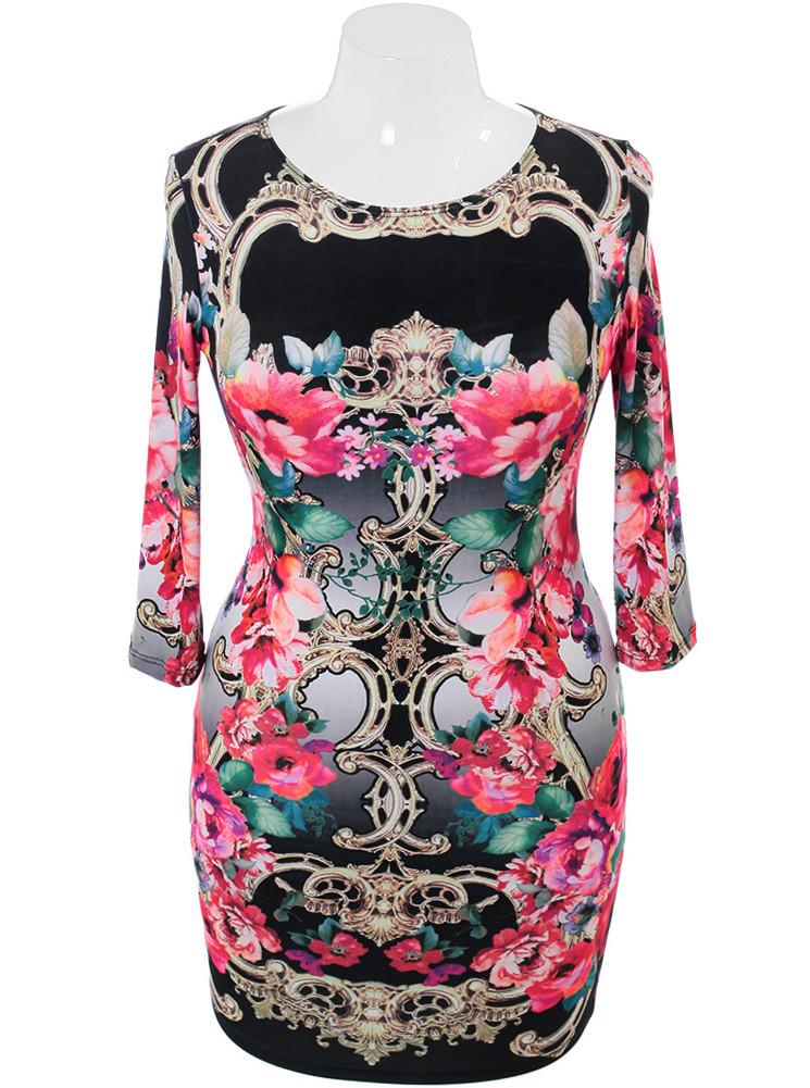 Plus Size Italian Floral Print Dress