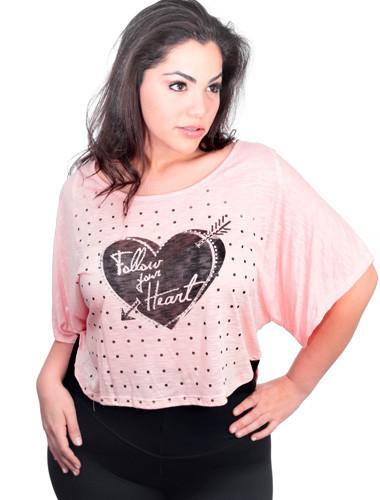 Plus Size Follow Your Heart Cropped Pink Shirt