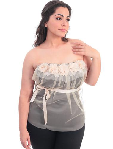 Plus Size See Through Lace Flower Peach Top