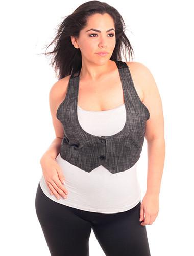 Plus Size Sexy Button Up Vest Black Lace Design