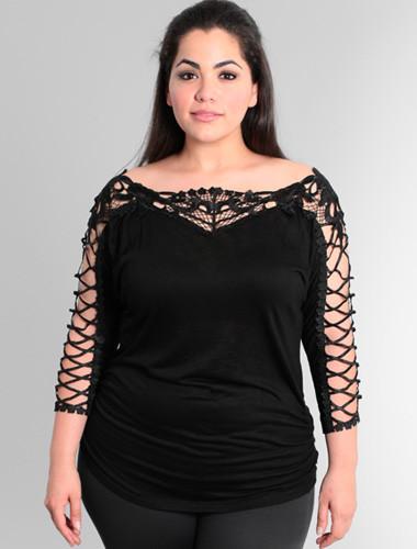 Plus Size See Through Black Floral Top