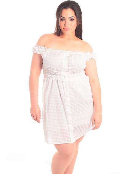 Plus Size Off Shoulder White Button Down Dress