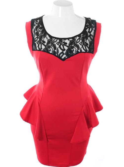 Plus Size Ravishing Trendy Peplum Hip Red Dress