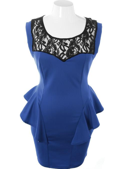 Plus Size Ravishing Trendy Peplum Hip Blue Dress