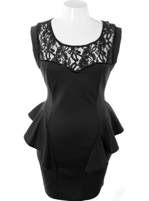 Plus Size Ravishing Trendy Peplum Hip Black Dress