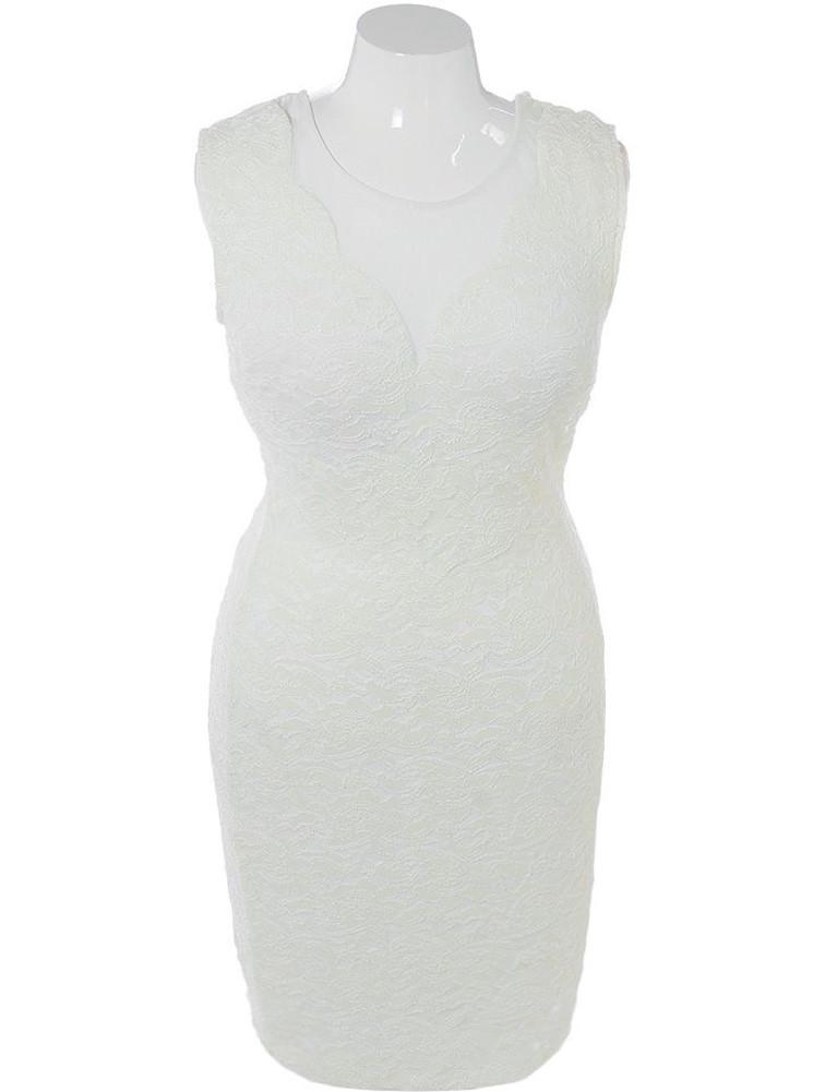 Plus Size Sexy Textured Scuba Mesh Cream Dress