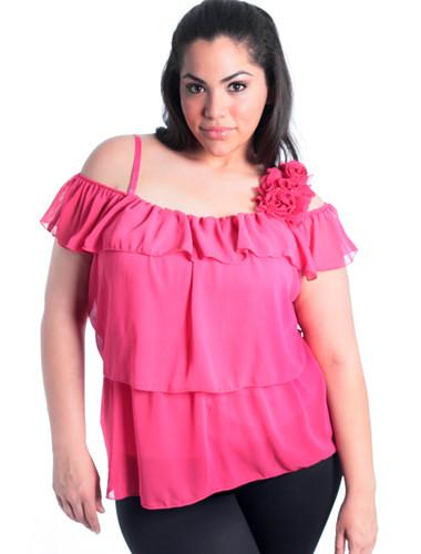 Plus Size Layered Floral Strap Pink Top