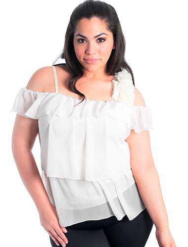 Plus Size Layered Floral Strap White Top