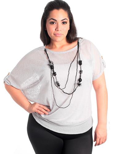 Plus Size Sassy See Through Grey Blouse