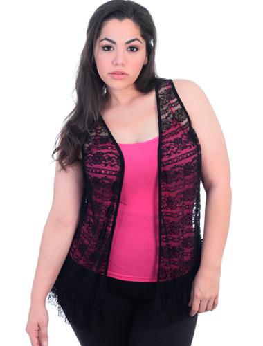 Plus Size See Through Lace Ruffled Black Cardigan