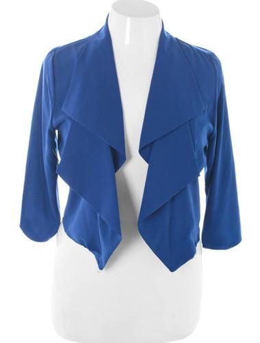 Plus Size Designer Front Draped Blue Blazer