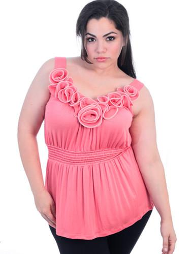 Plus Size Sexy Rose Bud Pink Tank Top