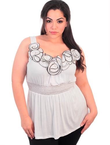 Plus Size Sexy Rose Bud White Tank Top