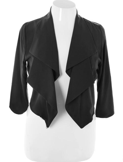 Plus Size Designer Front Draped Black Blazer