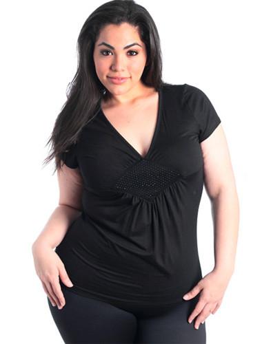 Plus Size Rhinestone Diamond Black Blouse