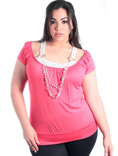 Plus Size Two Tone Layered Pink Blouse
