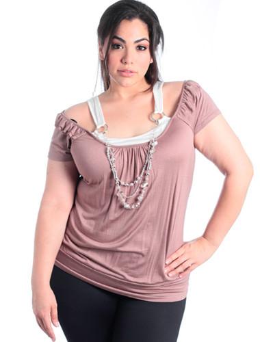 Plus Size Two Tone Layered Tan Blouse