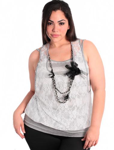 Plus Size Madonna Layered Stripe Grey Tank