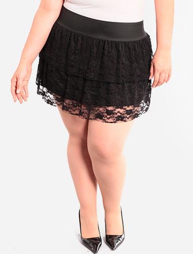 Plus Size Lace Layered Black Skirt