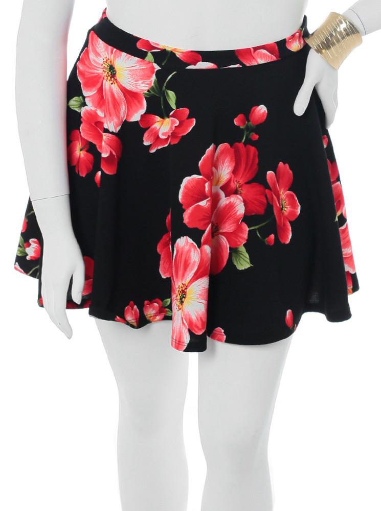 Plus Size Floral Secret Black Skirt