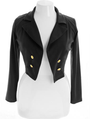 Plus Size Designer Sexy Cropped Black Blazer