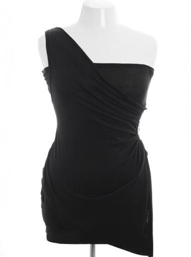 Plus Size Designer One Shoulder Jewelry Black Dress