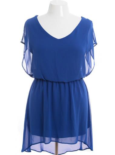 Plus Size Layered Lace Sleeveless Blue Dress