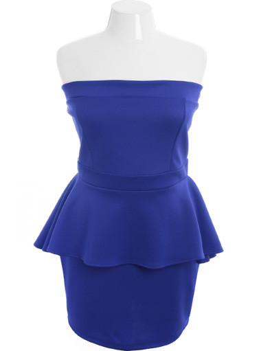 Plus Size Sexy Stretchy Ruffle Blue Tube Dress