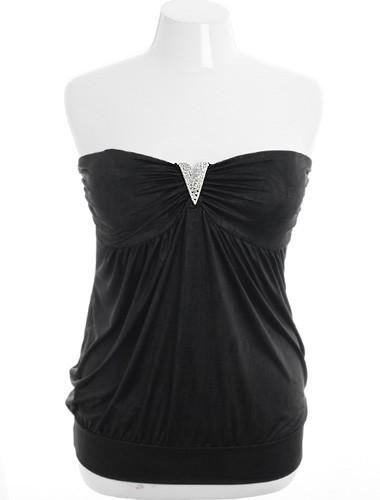 Plus Size Designer Diamond Black Tube Top