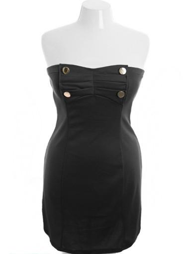 Plus Size Four button Cadet  Black Tube Dress