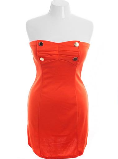 Plus Size Four button Cadet  Orange Tube Dress
