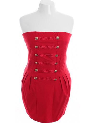 Plus Size Twelve button Cadet  Red Tube Dress