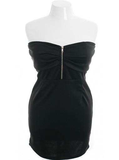 Plus Size Sexy Tiered Zip Tube Black Dress