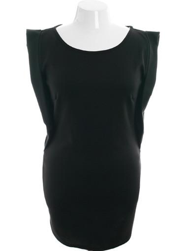 Plus Size Bold Shoulder Sleeveless Black Cocktail Dress