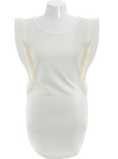 Plus Size Bold Shoulder Sleeveless Cream Cocktail Dress