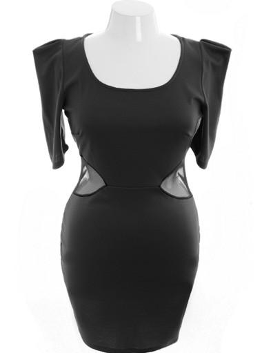 Plus Size Sexy Bold Shoulder Peep Show Black Dress