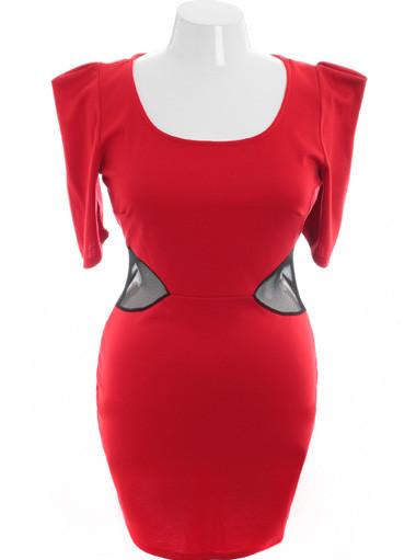 Plus Size Sexy Bold Shoulder Peep Show Red Dress