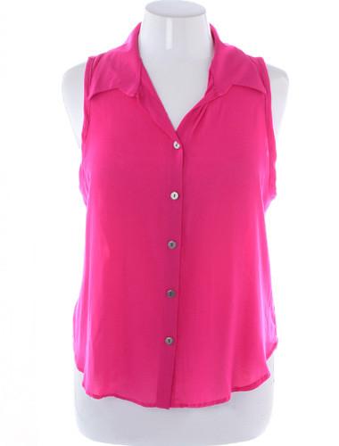 Plus Size Sexy Sleeveless Button Up Pink Blouse