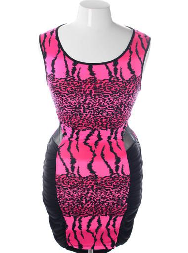 Plus Size Party Highlighter Pink Sleeveless Dress