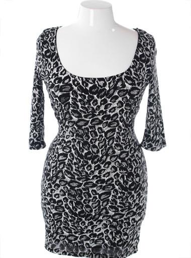 Plus Size Sparkling Knit Leopard Print Dress