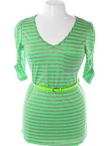 Plus Size Stripe Adorable Highlighter Belt Green Top