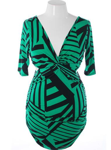 Plus Size Open Hips Deep V Green Dress