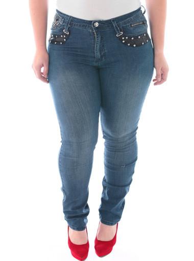 Plus Size Silver Stud Diva Blue Skinny Jeans