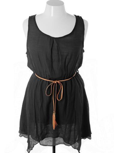 Plus Size Beautiful Vintage Layered Belt Black Dress