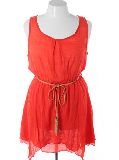 Plus Size Beautiful Vintage Layered Belt Orange Dress
