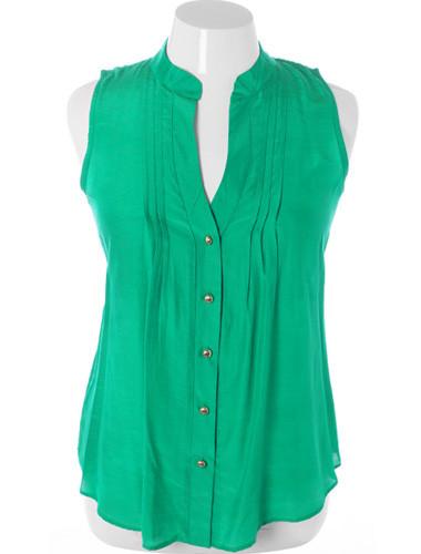 Plus Size Sleeveless Sexy Button Up Green Top